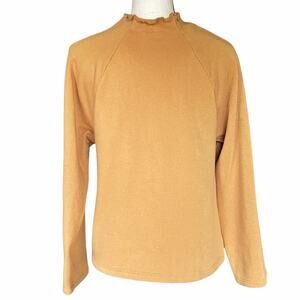BP Ruffle Edge Mock Neck Cropped Sweater Top Women's Mustard Yellow Size Small